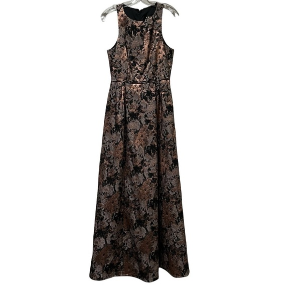 Johnny Was 6 Bronze Metallic Jacquard Floral Print Maxi Floor Length Gown C - Picture 3 of 9